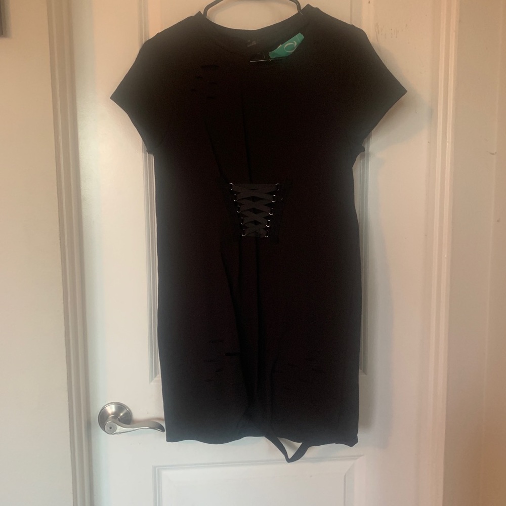 Black distressed mini dress